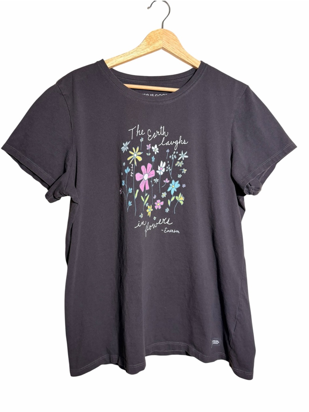Life Is Good Grey Short-Sleeve Tee with Pastel Floral Graphic